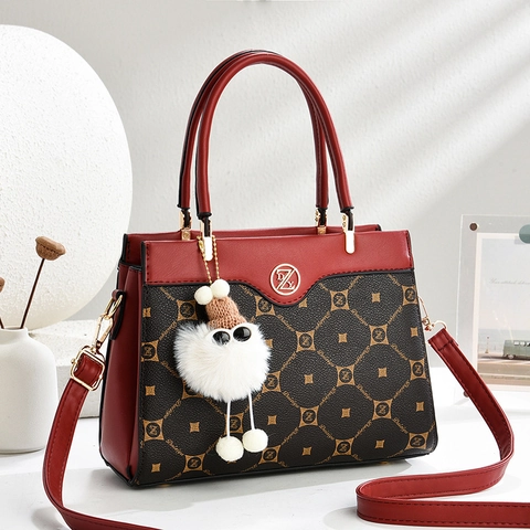 Borsa A Spalla Monogram Vintage In Pelle PU Borsa A Mano Tracolla Con Ciondolo In Peluche Elegante Da Donna Quotidiana