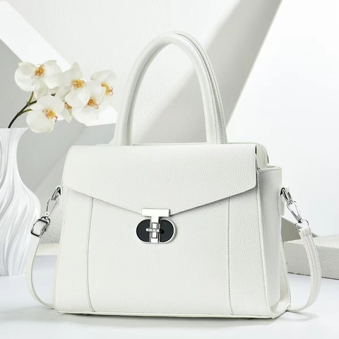 Women Litchi Pattern PU Leather Shoulder Bag With T-Lock Large Capacity Crossbody Handbag For Daily Fashion Office
