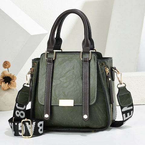 Women Fashion Handbag PU Leather Shoulder Bag With Wide Letter Print Woven Strap Simple Urban Crossbody Purse Daily Use