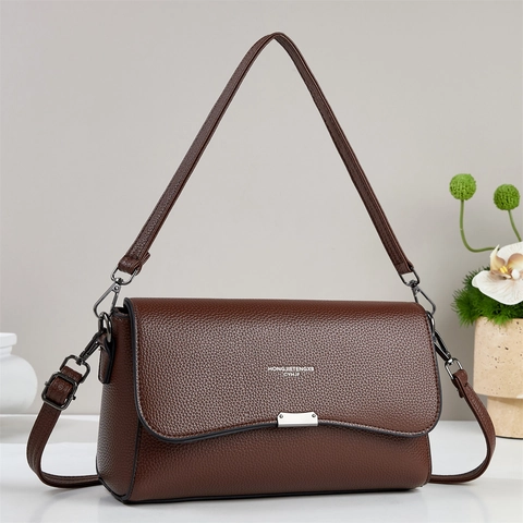 Women Flap Shoulder Bag PU Leather Litchi Texture Square Crossbody Bag Minimalist Elegant Versatile Daily Purse