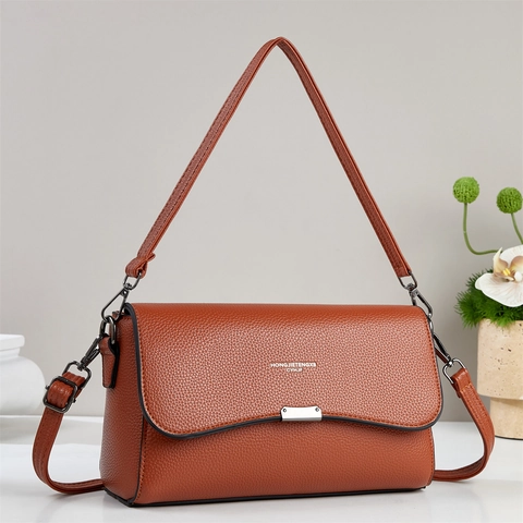 Bolso De Hombro Para Mujer Cuero PU Textura De Grano Solapa Bolso Cruzado Con Correa Ajustable Moda Estilo Simple Diario