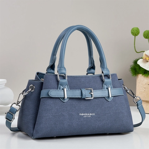 Borsa A Spalla Da Donna Borsa A Mano Pelle PU Tela Manico Superiore Retro Moda Versatile