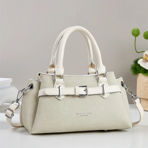 Borsa A Spalla Da Donna Borsa A Mano Pelle PU Tela Manico Superiore Retro Moda Versatile