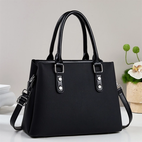 Retro PU Leather Handbag For Women Elegant Commuter Shoulder Bag With Adjustable Strap Solid Color Rivet Decor