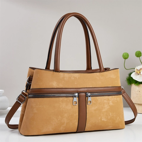 Borsa A Mano Retrò Da Donna Pelle PU Nubuck Grande Capacità Borsa A Spalla Tracolla Doppia Cerniera Cartella Vintage Tinta Unita