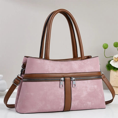 Borsa A Mano Retrò Da Donna Pelle PU Nubuck Grande Capacità Borsa A Spalla Tracolla Doppia Cerniera Cartella Vintage Tinta Unita
