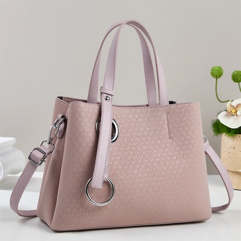 Sac À Épaule Femme Cuir PU Texture Tissée Sac À Main Grande Capacité Avec Anneau Métallique Argenté Style Tendance