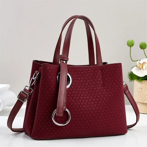 Sac À Épaule Femme Cuir PU Texture Tissée Sac À Main Grande Capacité Avec Anneau Métallique Argenté Style Tendance