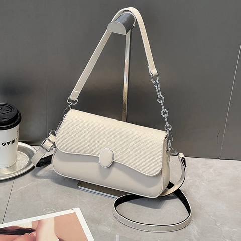 Women Shoulder Crossbody Bag PU Leather Woven Patchwork Small Square Purse Silver Buckle Chain Strap Daily Casual