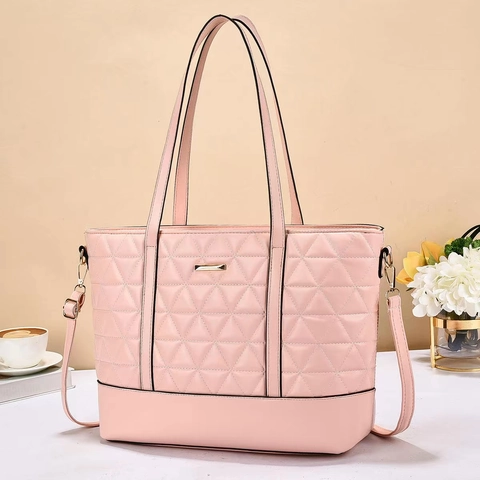 Grote Capaciteit Tote Bag Dames Gewatteerd PU Leer Driehoekig Patroon Schoudertas Met Afneembare Verstelbare Riem