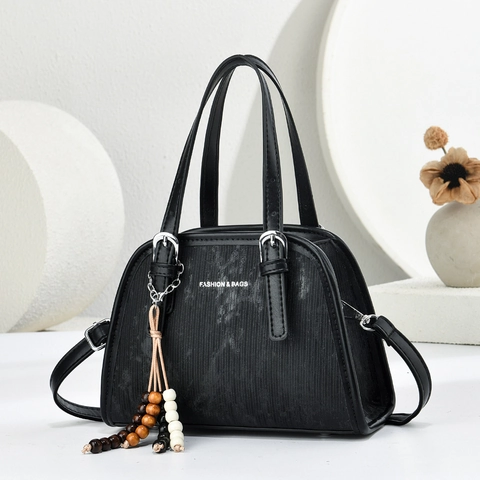 Borsa A Mano Boston Da Donna In Pelle PU Strutturata Tracolla Con Ciondolo A Nappa Di Perline Moda Semplice Quotidiana