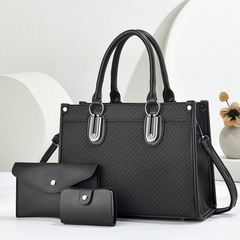 Sac À Main Pochette Et Porte-Cartes Cuir PU Motif À Chevrons Grande Capacité Sac Cabas Bandoulière Pour Femmes Style Urbain
