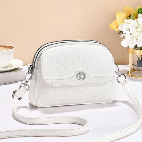 Damen PU Leder Umhängetasche Litchi Narbe Kleine Quadratische Klappe Doppelreißverschluss Einfache Schultertasche