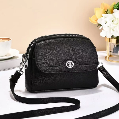 Damen PU Leder Umhängetasche Litchi Narbe Kleine Quadratische Klappe Doppelreißverschluss Einfache Schultertasche
