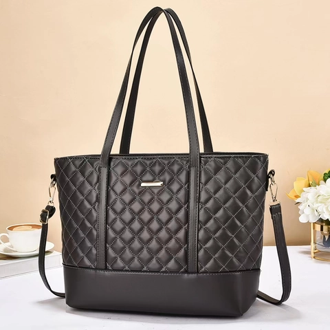 Bolso Tote Acolchado de Moda para Mujer Patrón de Rombos de Cuero PU Bolso de Mano de Gran Capacidad con Correa Ajustable