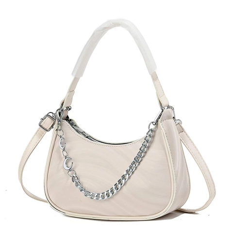Borsa a Tracolla Mezzaluna Donna Pelle PU Trama Ondulata Catena Argento Borsa Spalla Hobo Versatile
