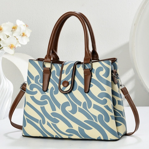 Bolso De Mano Para Mujer Moda Gran Capacidad Cuero PU Bandoulière Bolso De Hombro Estampado Geométrico Color Contraste
