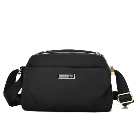 Women Nylon Crossbody Bag Multi Layer Large Capacity Shoulder Bag Gold Zipper Adjustable Strap Casual Commuter Black