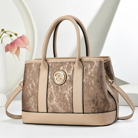 Damen Handtasche PU Leder Patchwork Texturierte Umhängetasche Große Kapazität Mit Goldenem G Logo Pendler Tote