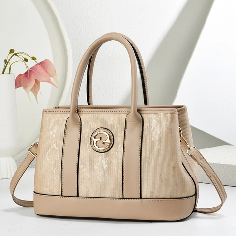 Bolso de Mano de Cuero PU a Rayas a la Moda para Mujer Bolso de Hombro de Gran Capacidad Con Logo de Metal Bolso de Mano para Uso Diario