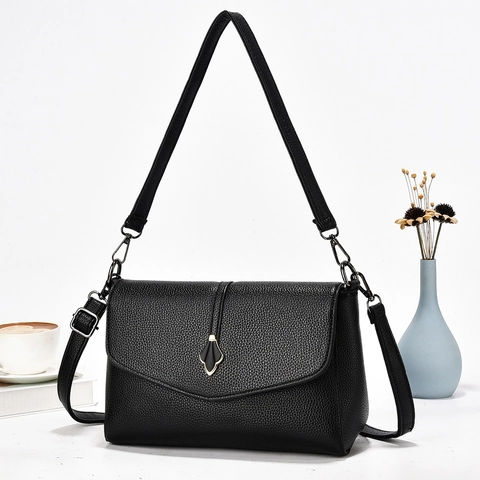 Women PU Leather Shoulder Bag Retro Lychee Pattern Large Capacity Crossbody Handbag With Metal Leaf Lock For Daily Use