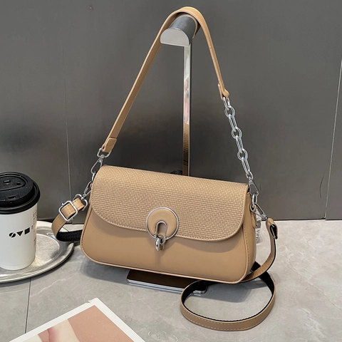 Retro Shoulder Crossbody Bag For Women PU Leather Woven Texture Metal Buckle Chain Strap Casual Square Box Satchel