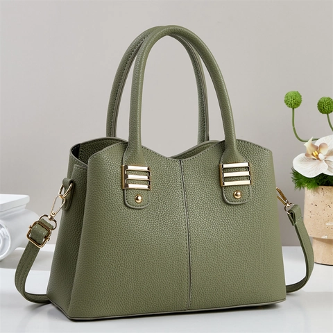 Damen PU Leder Handtasche Lychee Muster Goldene Hardware Crossbody Schultertasche Minimalistisch Pendeln Mode Satchel