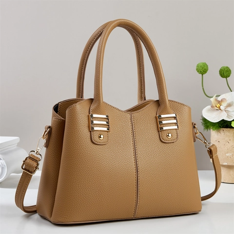 Damen PU Leder Handtasche Lychee Muster Goldene Hardware Crossbody Schultertasche Minimalistisch Pendeln Mode Satchel