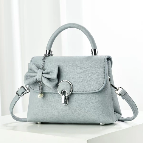Bolso De Hombro De Cuero PU Con Textura De Lichi Y Lazo De Perlas Artificiales Elegante Bolso De Mano Bandolera Para Mujer Color Sólido