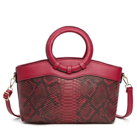 Borsa Da Donna In Pelle PU Con Motivo Serpente Patchwork Manico Tondo Retro Elegante Grande Capacità Tracolla