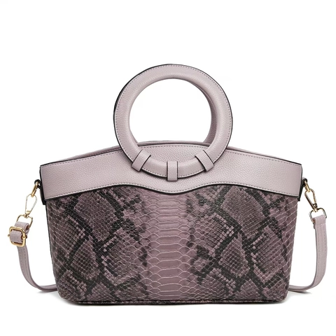Borsa Da Donna In Pelle PU Con Motivo Serpente Patchwork Manico Tondo Retro Elegante Grande Capacità Tracolla