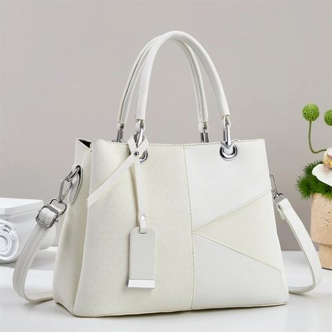 Women Handbag Shoulder Crossbody Bag Splicing PU Leather Large Capacity Textured Trendy Stylish Satchel For Daily Use