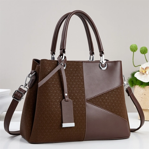 Women Handbag Shoulder Crossbody Bag Splicing PU Leather Large Capacity Textured Trendy Stylish Satchel For Daily Use