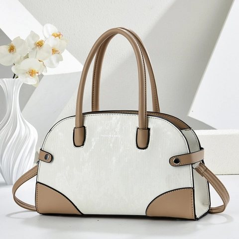 Retro Women Handbag Contrast Color PU Leather Shoulder Bag With Detachable Strap Simple Fashion Commuter Tote