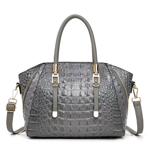 Sac À Main Pour Femme En Cuir PU À Motif Crocodile Grande Capacité Sac À Épaule Bandoulière Tendance Matériel Doré