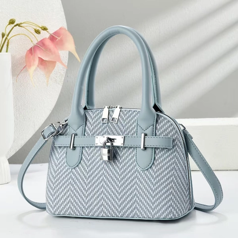 Women Handbag PU Leather Herringbone Woven Crossbody Bag With Silver Lock Decoration Elegant Shoulder Bag For Daily Commute