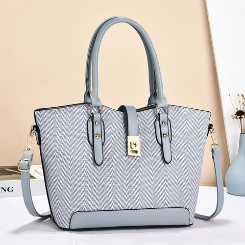 Borsa Tote Vintage Da Donna Pelle PU Trama A Spina Di Pesce Grande Capacità Borsa A Mano Tracolla Con Chiusura In Metallo