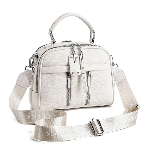 Women Large Capacity Litchi Grain PU Leather Crossbody Handbag Korean Fashion Small Square Bag With Wide Patterned Strap