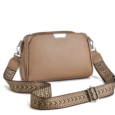 Borsa Tracolla Donna Pelle PU Motivo Litchi Tracolla Larga In Tessuto Stile Boho Tripla Cerniera Borsa A Spalla