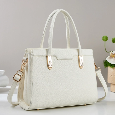Borsa a Spalla da Donna in Pelle PU con Grana di Litchi Retro Borsa a Mano con Tracolla Rimovibile per Ufficio Quotidiano