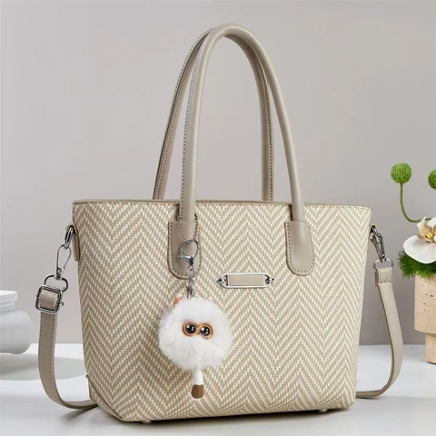 Dames PU Leren Tote Tas Met Visgraatmotief Grote Capaciteit Handtas Met Afneembare Schouderriem En Kat Pluche Hanger