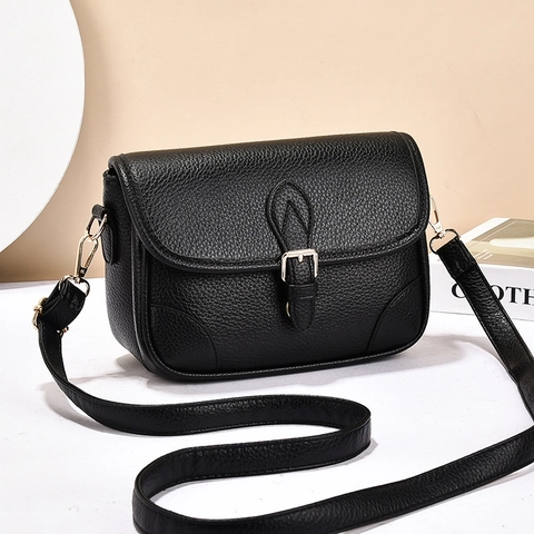 Litchi Grain PU Leather Shoulder Crossbody Bag Women Versatile Commute Flap Buckle Solid Color Square Handbag