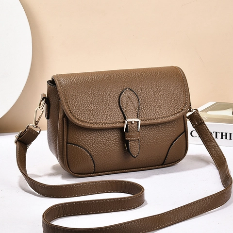 Litchi Grain PU Leather Shoulder Crossbody Bag Women Versatile Commute Flap Buckle Solid Color Square Handbag