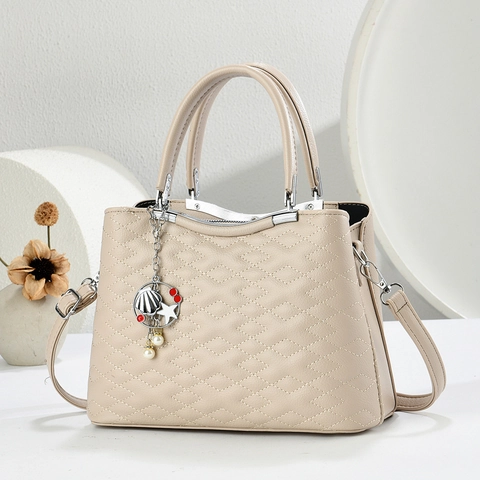 Bolso De Mano De Cuero PU Acolchado Para Mujer Bolso De Hombro Elegante Con Colgante De Perla Artificial Y Concha Moda