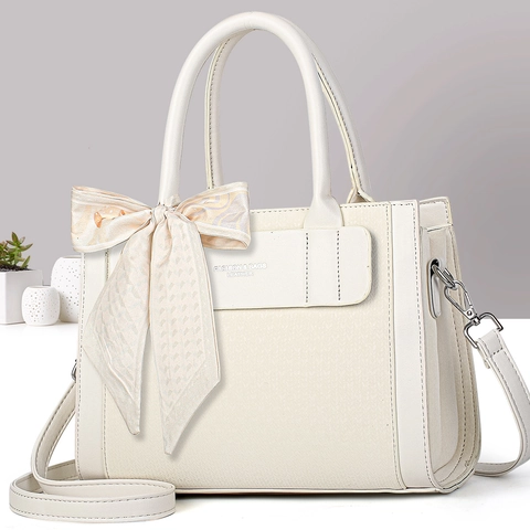 Woven Texture PU Leather Tote Handbag With Satin Scarf Versatile Large Capacity Shoulder Bag For Women Retro Urban