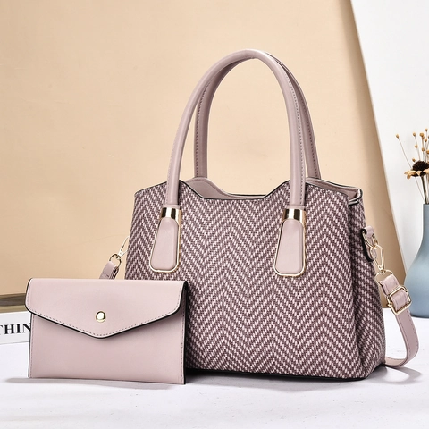 Damen PU Leder Handtasche Und Umschlagbeutel Gewebte Textur Umhängetasche Goldene Hardware Elegant Pendeln Schick