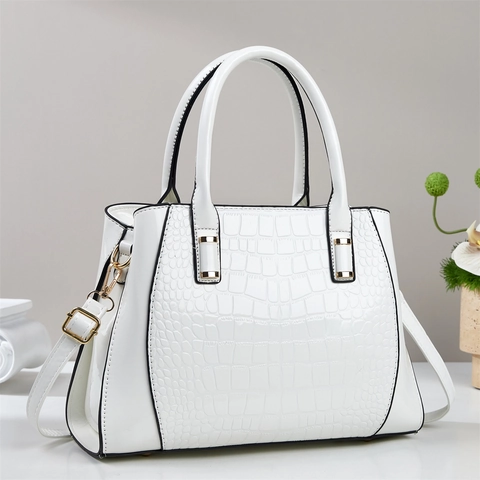 Borsa Tote Donna Motivo Coccodrillo Pelle PU Lucida Grande Capacità Borsa Spalla Hardware Dorato Elegante Moda