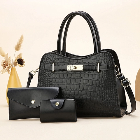 Sac À Main Portefeuille Porte-Cartes Combo De Sacs Femme Motif Crocodile Cuir PU Bandoulière Cabas Serrure Dorée