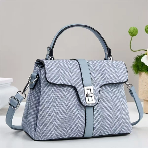 Sac À Main Sac Bandoulière Femme Cuir PU Tissu Tissé À Chevrons Fermoir Tournant Style Vintage Commuter