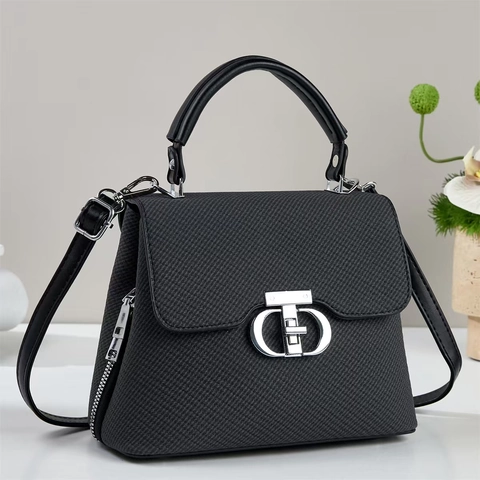 Damen Handtasche PU Leder Webstruktur Umhängetasche Silberne Metallschnalle Minimalistischer Urbaner Stil